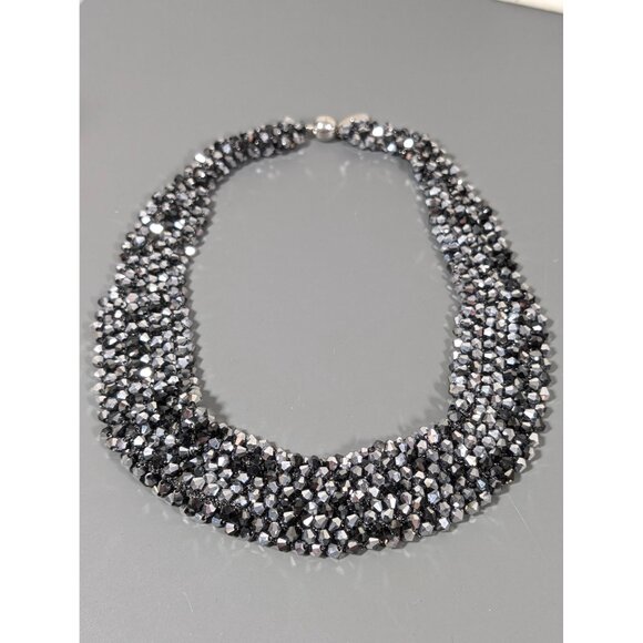 RUSH by Denis & Charles SIlver Gray Glass Bead Collar Necklace 16" - Picture 2 of 10